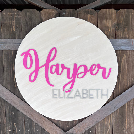 Custom Round 3D Nursery Name Sign Wall Decor - Isabella 12"-30" Wide