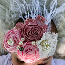 Silk Flower Headband with Pearls and Rhinestones Embellishments in Pink