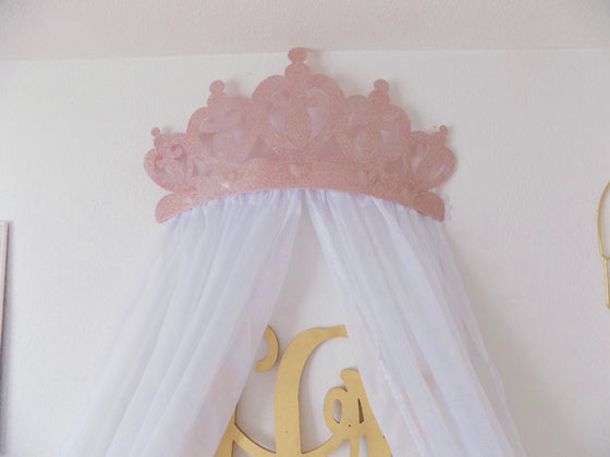 Crown Canopy, Rose Gold Glitter Crown Princess Wall Decor