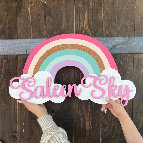 Custom Wooden Rainbow and Clouds 3D Name Sign